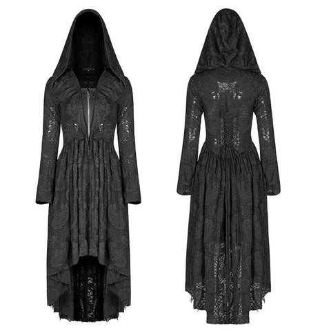 Dunkle Hexe Mittellange Strickjacke mit Kapuze