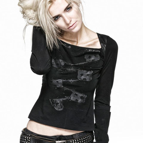 Rock Fashion Cool Black Keyhole Back Langarm Punk Shirts