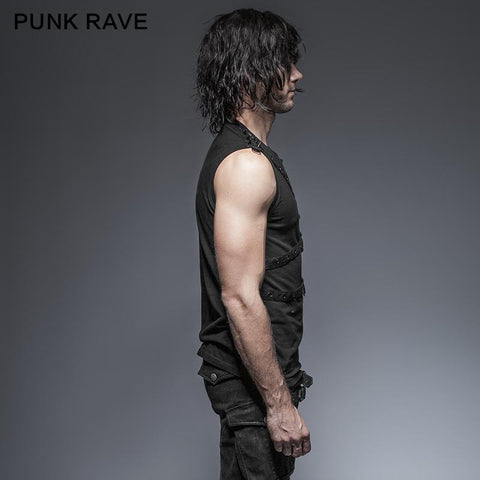 Schwarze ärmellose Streifen Tank Tops Punk Weste für Männer