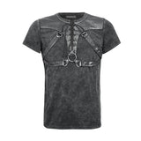Schwarz Soilder Open Collar Kurzarm Cotton Punk Shirts für Männer