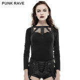 Schwarz Sexy Spinnenmuster 100% Baumwolle Skinny Backless Punk Shirts