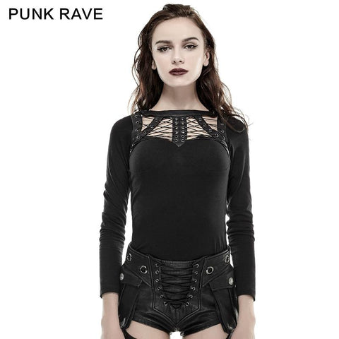 Schwarz Sexy Spinnenmuster 100% Baumwolle Skinny Backless Punk Shirts