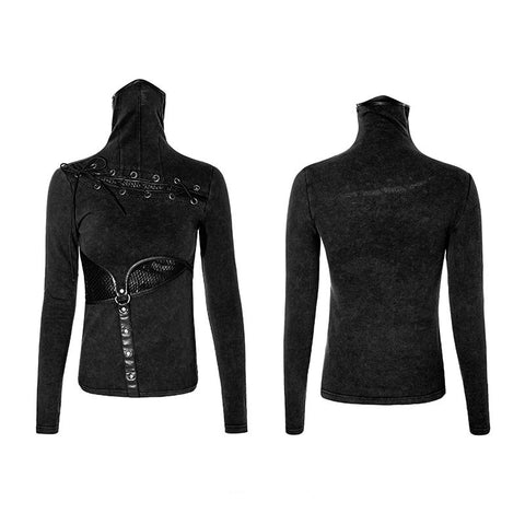 Kaffee Steampunk Tight Mesh Punk Shirts mit hohem Kragen