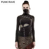 Kaffee Steampunk Tight Mesh Punk Shirts mit hohem Kragen