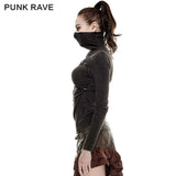 Kaffee Steampunk Tight Mesh Punk Shirts mit hohem Kragen