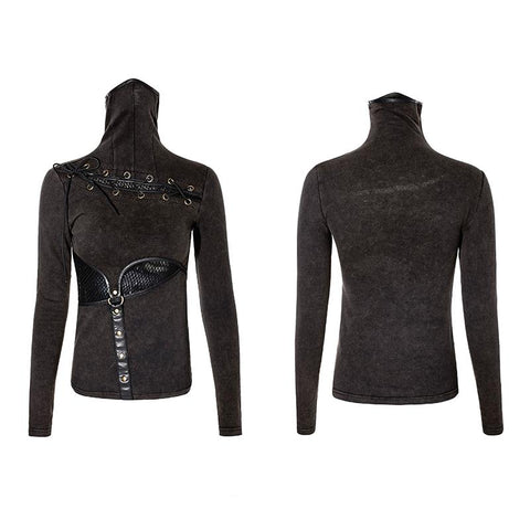 Kaffee Steampunk Tight Mesh Punk Shirts mit hohem Kragen