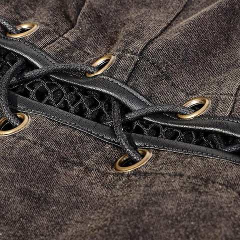 Kaffee Steampunk Tight Mesh Punk Shirts mit hohem Kragen