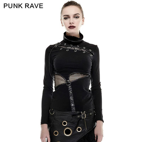 Kaffee Steampunk Tight Mesh Punk Shirts mit hohem Kragen