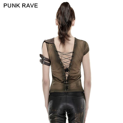Steampunk Top gehäkelt Strape Backless Punk Shirts für Frauen