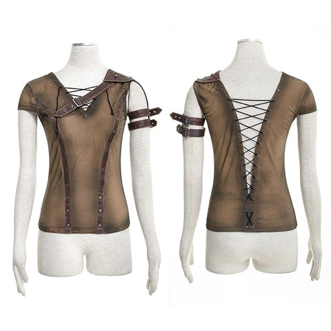 Steampunk Top gehäkelt Strape Backless Punk Shirts für Frauen