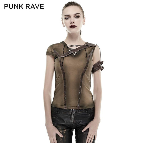 Steampunk Top gehäkelt Strape Backless Punk Shirts für Frauen