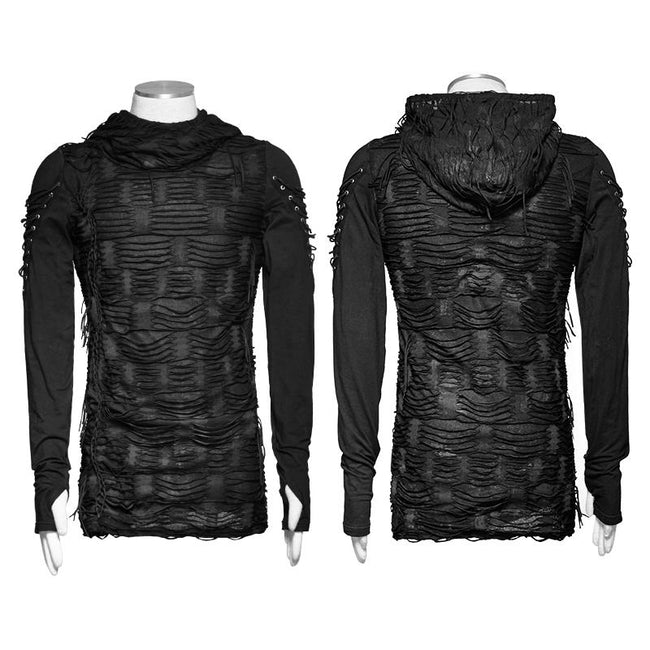 Damen & Herren Double Layers Irregular Dark Gothic Shirt mit schwarzem Loch Kapuze