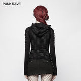 Damen & Herren Double Layers Irregular Dark Gothic Shirt mit schwarzem Loch Kapuze