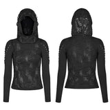 Damen & Herren Double Layers Irregular Dark Gothic Shirt mit schwarzem Loch Kapuze