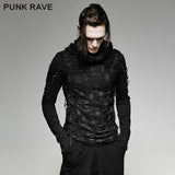 Damen & Herren Double Layers Irregular Dark Gothic Shirt mit schwarzem Loch Kapuze