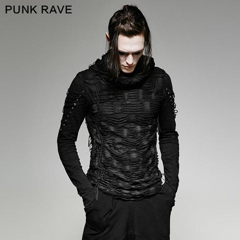 Damen & Herren Double Layers Irregular Dark Gothic Shirt mit schwarzem Loch Kapuze
