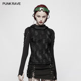 Damen & Herren Double Layers Irregular Dark Gothic Shirt mit schwarzem Loch Kapuze