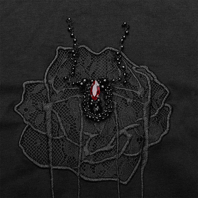 Gotisches rotäugiges, mit Spinnen besticktes Kleid