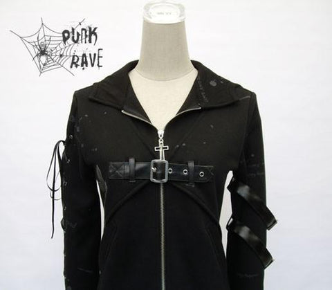Schwarze Langarm Punk Jacke mit Kapuze für Männer