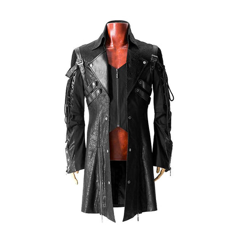Mit Nieten besetzter langer Hot Gothic-Mantel aus heißem Leder