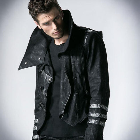 Schwarzer Winter High Collar Long Rock Punk Mantel