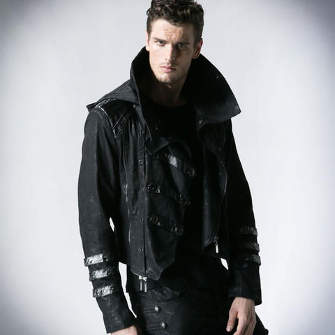 Schwarzer Winter High Collar Long Rock Punk Mantel