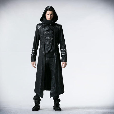 Schwarzer Winter High Collar Long Rock Punk Mantel