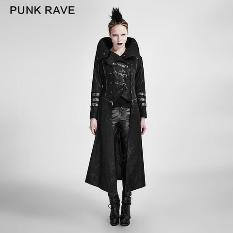 Schwarzer Winter High Collar Long Rock Punk Mantel