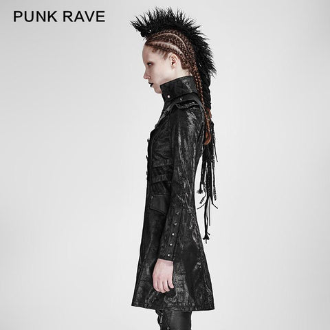 Mode schwarz lange Leder Punk Trenchcoats mit Stehkragen