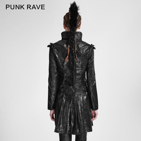 Mode schwarz lange Leder Punk Trenchcoats mit Stehkragen