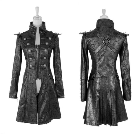 Mode schwarz lange Leder Punk Trenchcoats mit Stehkragen