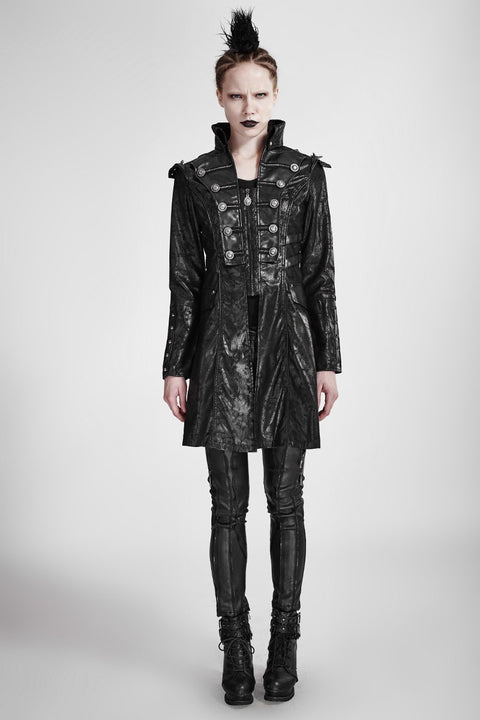 Mode schwarz lange Leder Punk Trenchcoats mit Stehkragen