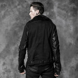 Langer Leder Punk Mantel mit dem warmen schwarzen Pelzkragen für Männer