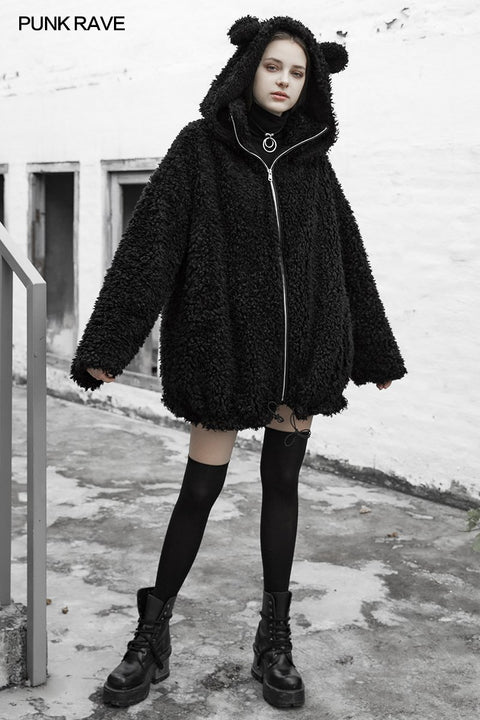 Lose schulterfreie Freizeitjacke (mit Hut)