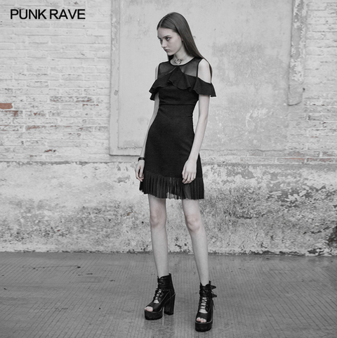 Punk Rave Mesh Nähten Chiffon kurzes Kleid