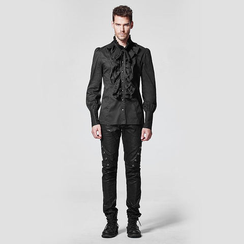 Black Bubble Langarm Gothic Shirt mit Spitze hohen Kragen