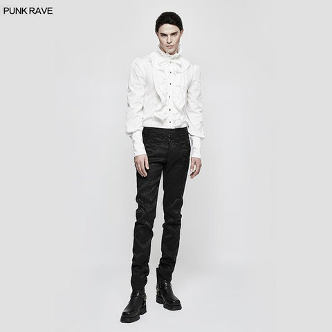 Black Bubble Langarm Gothic Shirt mit Spitze hohen Kragen