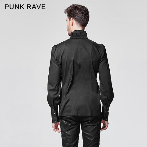 Black Bubble Langarm Gothic Shirt mit Spitze hohen Kragen