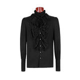 Black Bubble Langarm Gothic Shirt mit Spitze hohen Kragen
