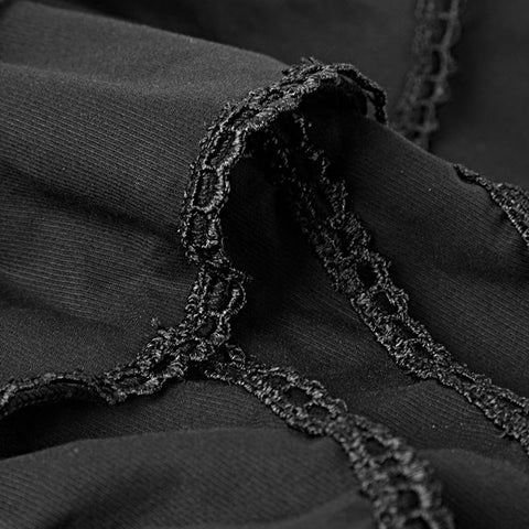 Black Bubble Langarm Gothic Shirt mit Spitze hohen Kragen