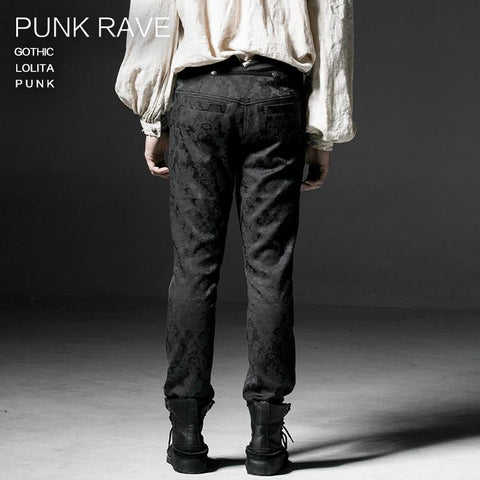 Punk Black Winter Blumenmuster Männer Slim Gothic Pants