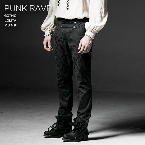 Punk Black Winter Blumenmuster Männer Slim Gothic Pants