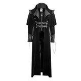 Militärische schwarze Leder lange gotische Trenchcoats mit Gürteln