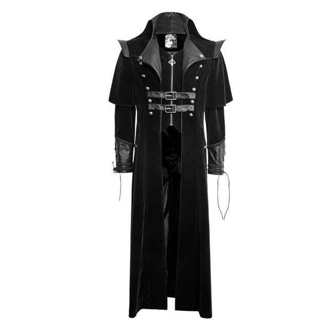 Militärische schwarze Leder lange gotische Trenchcoats mit Gürteln
