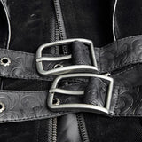Militärische schwarze Leder lange gotische Trenchcoats mit Gürteln