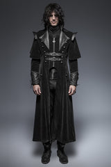 Militärische schwarze Leder lange gotische Trenchcoats mit Gürteln