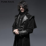 Militärische schwarze Leder lange gotische Trenchcoats mit Gürteln