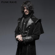 Militärische schwarze Leder lange gotische Trenchcoats mit Gürteln