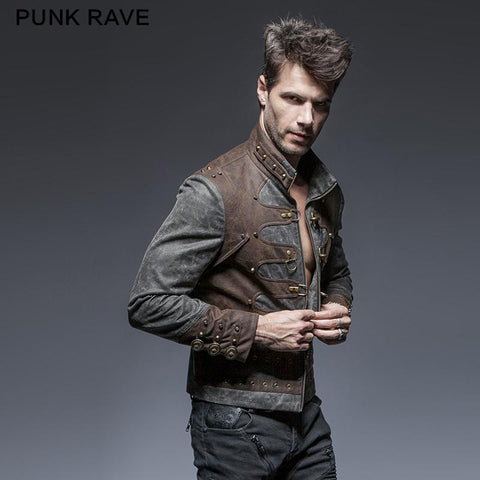 Steampunk Short Punk Jacke mit Reißverschluss und Stehkragen