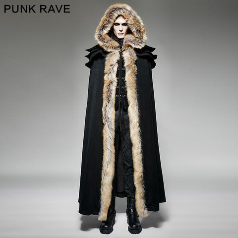 Gotische Trenchcoats mit langem Umhang und ausgezeichnetem Wollkragen
